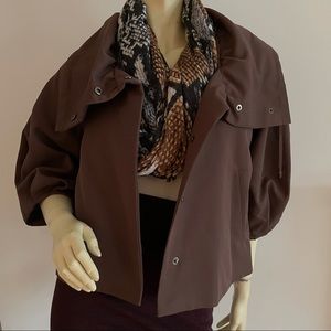 Population brown cropped jacket with oversized collar bubble sleeve
